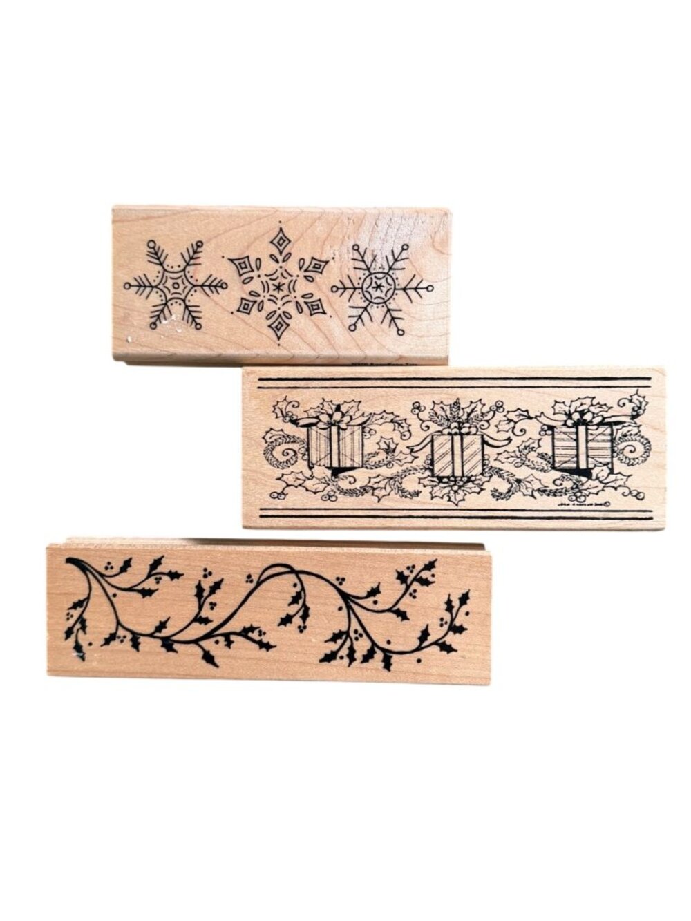 3-Piece Holiday Border Stamp Set – Winter Snowflakes, Presents, and Holly Vines